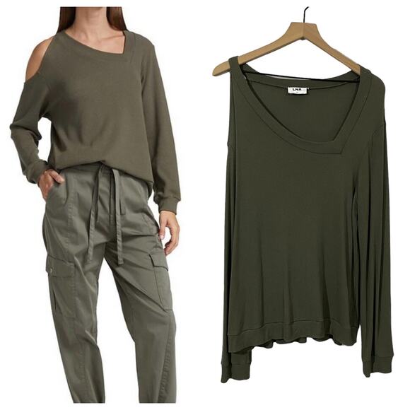 LNA Asymmetrical Single Cold Shoulder Top - Tea Leaf - Medium - Picture 1 of 15